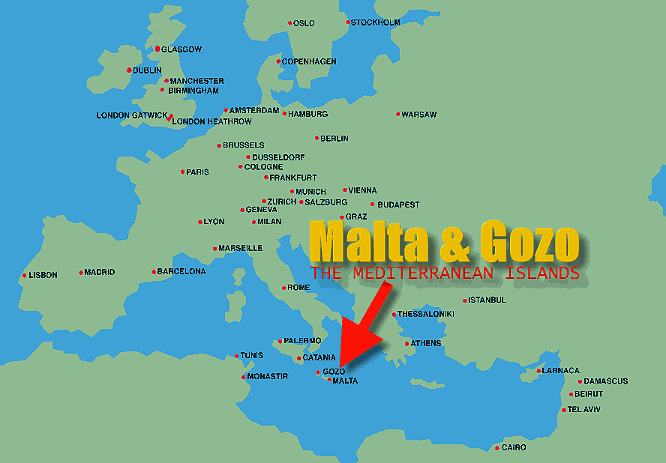 Map of the position of Malta in the Mediterranean